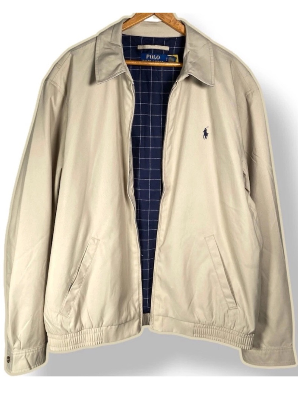 Polo Ralph Lauren Bi-Swing Jacket Front Zip Beige Mens Large Lightweight